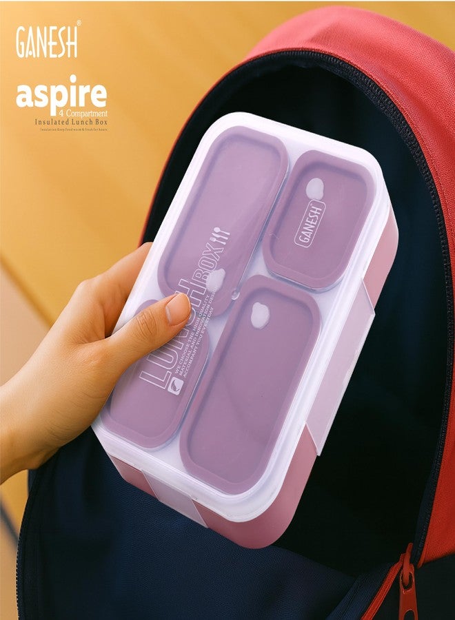 Ganesh Aspire 4 Compartment Stainless Steel Lunch Box Sealed Leakage Proof Lunch Box for Office School etc 500ml-Peach - Image 3